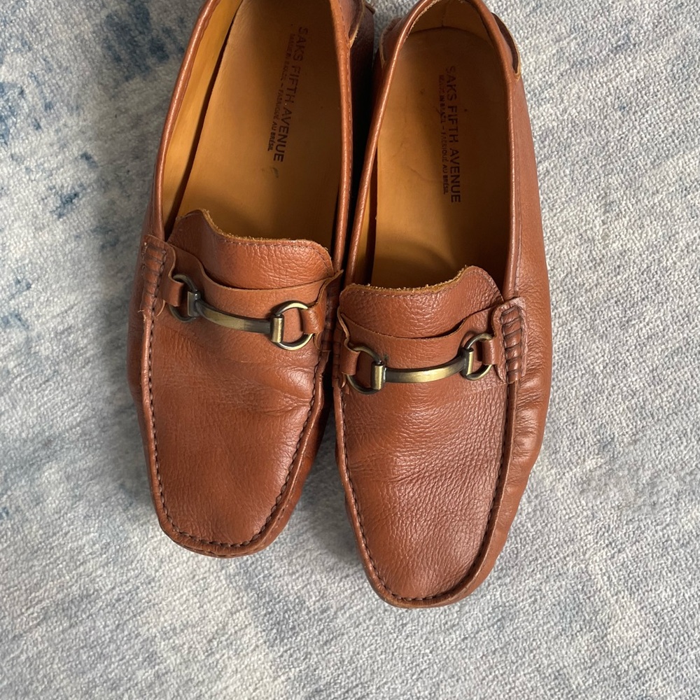 Saks Fifth Avenue Brown Leather Loafers with Polished Finish